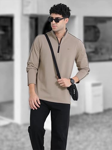 Image of STELLERS Men's Full Sleeve Zipper Henley T-Shirt | Premium Cotton | Streatchable | Feather Touch Feel