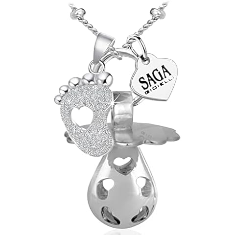 SAGA GIOIELLI® NECKLACE CALL ANGELS PREGNANCE, RECALL OF ANGELS, LONG NECKLACE PREGNANT WOMEN, SOUND DAUGHTER CHARM FEET CRYSTALS, MODELLO, Stainless Steel, No Gemstone Cover