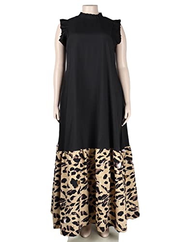 Famnbro Plus Size Maxi Dress for Women Summer Ruffles Sleeveless Patchwork Printed African Dresses3
