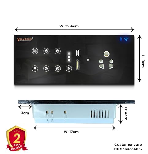 Image of i380 6 modular Smart Wifi Switch Board with 4 Switch,1 Fan,1 Socket, C & A type USB charging ports| App Control, Voice-controlled by Alexa, G. Home, G. Assistant-Black