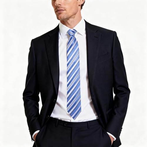 Image of DiBanGu Striped Tie Set for Men Silk Woven Plaid Necktie and Pocket Square Cufflinks Business Wedding