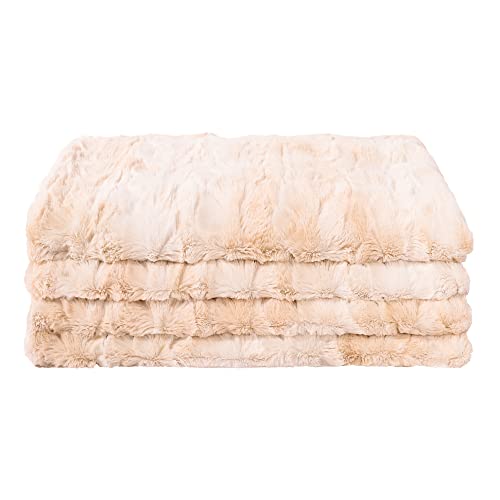 VOTOWN HOME Luxury Faux Fur Throw Blanket Warm Soft Cozy Plush Fuzzy Shaggy Blanket for Couch,Bed（Beige 90"x90"