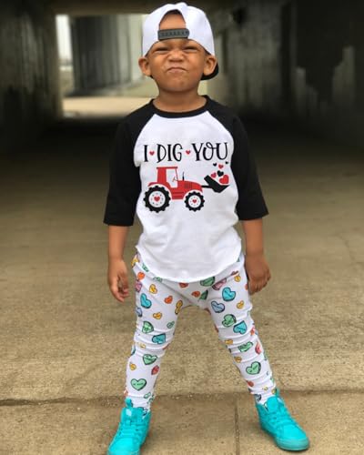 Toddler Boy Valentine Shirt Kids Raglan Long Sleeve Tees Excavator Dinosaur Heart T-Shirt Tops 2-7 Years2