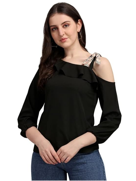Selvia Womens Cuff Sleeve Crepe Asymmetric Neck One Shoulder Top at Rs. 169
