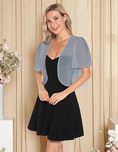 Olycn Women Sheer Shrug Chiffon Open Front Short Sleeve Cardigans For Dresses Tops Lightweight Soft Shrug Sweaters Silver… #TOP1