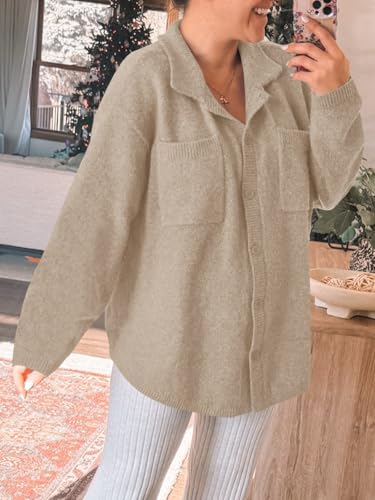 Image of Saodimallsu Womens Collared Cardigans Button Down Fall Sweater Jackets Oversized Casual Long Sleeve Knit Shirts