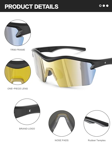 Image of BIRCEN Mens Polarized Sunglasses for Sports: TR90 Lightweight Sun Glasses Wrap Around Shades for Fishing Driving Cycling