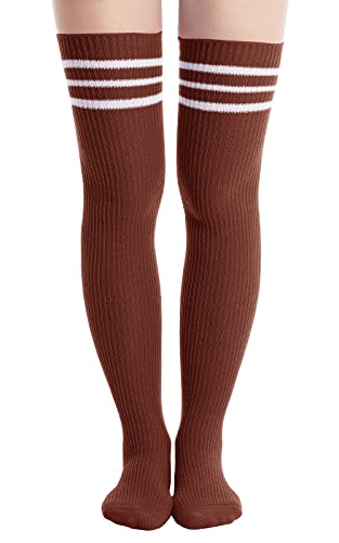 Image of Abodhu Womens Thigh High Socks, Over Knee Socks for Women, Striped Knit Long Tall Stockings, Cosplay Casual Socks