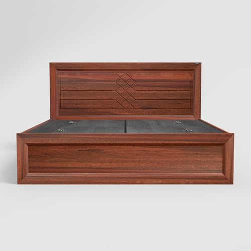 Image of Interio by Godrej Bed, Crisscross King Size Solid Wood Bed with Box Storage, 1-Year Warranty, Dark Brown, Acacia Wood