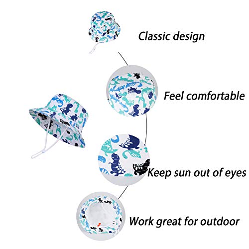 Juenier Baby Sun Protection Hat Wide Brim Summer Bucket Hats Toddler Beach Hat For Boy Girl Adjustable Kid Cap(Dinosaur,S:6M-12M(48Cm /18.9")) #TOP1