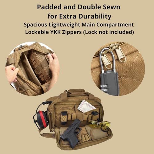 Gun Range Bags for Handguns and Ammo – Tactical Shooting Bag can Fits 3+ Pistols – Compact Gun Carrying Case with Durable Double Stitching Lockable YKK Zippers, Magazine Storage & Shoulder Strap - Thumbnail 5