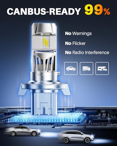 Image of OXILAM H13 LED Light Bulb, 1200% Brightness 6500K White, No Flicker, 60,000 Hours Lifespan, Quick Plug and Play, IP68 Weatherproof, 9008 Compatible Fog Light for Cars Trucks SUVs, Pack of 2
