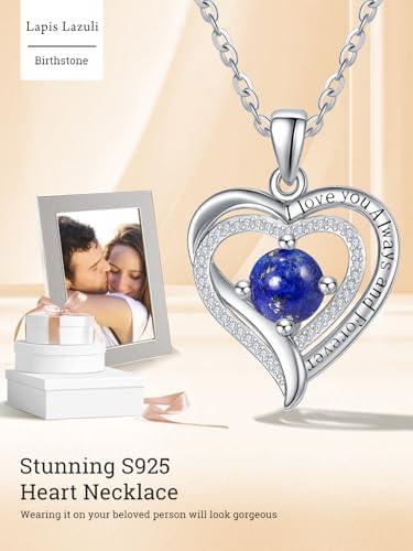 Heart Necklaces for Women, White Gold/Rose Gold Jewelry with Birthstone Pendant, Anniversary Birthday Gifts for Her Wife Girlfriend Mom, 18+2 Inch Chain4