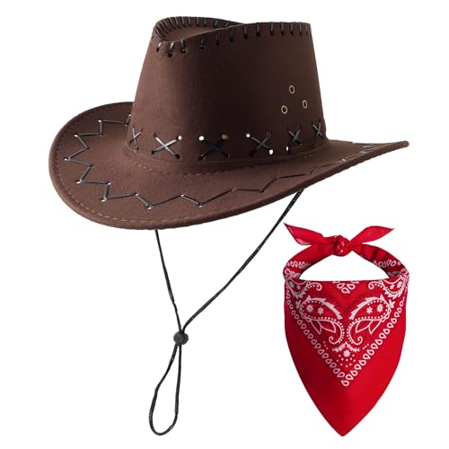 JOYEBUY Kids Western Party Hats Toddler Cowboy Hats Boys Girls Cowgirl Hat with Bandanas