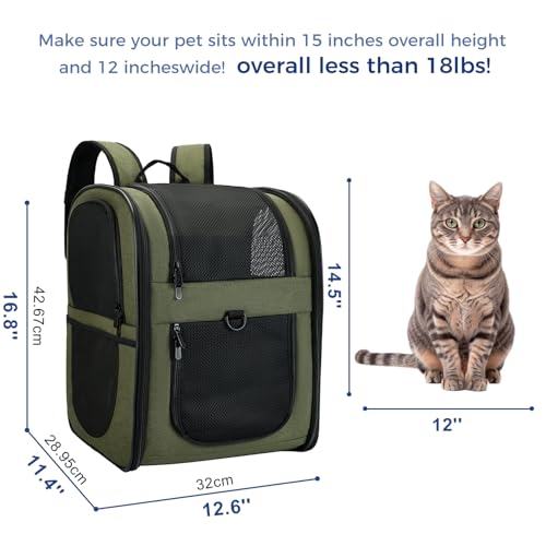 Image of Apollo Walker Dog & Cat Carrier Backpack for 4-18lb Pets - Ventilated Safe Design with Padded Back Support, Breathable Mesh Pet Backpack for Hiking, Travel, Outdoor (Green)