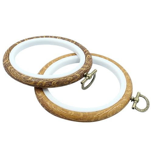 Image of Hordion 6 Pieces 4 Inch Embroidery Hoops, Imitated Wood Cross Stitch Hoop Ring Oval & Round Embroidery Hoop Frame for Ornaments Art Craft Sewing, ZC24012583