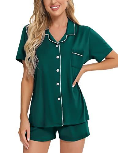 Image of SWOMOG Womens Button Down Pajamas Set Short Sleeve Sleepwear Bride Soft Pj Lounge Sets XS-3XL