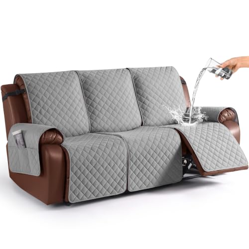 Image of KinCam Waterproof Recliner Sofa Covers Washable, 3 Seater, Light Gray