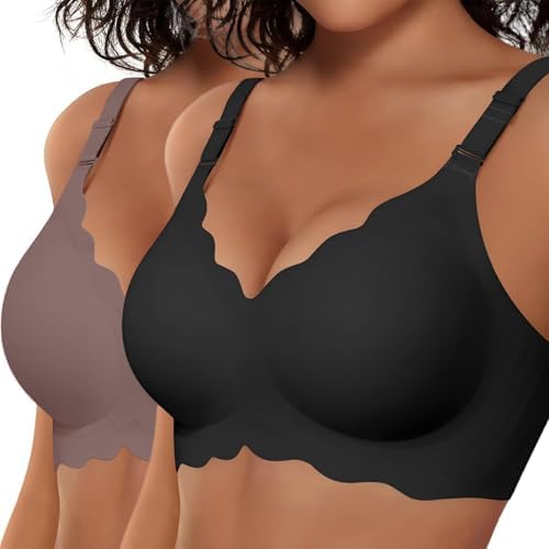TUNANAN BH Damen Ohne Bügel, Soft Seamless BH Jelly Push Up Bügelloser BHS, V-Ausschnitt, Creamy Komfort, Nahtloser Entlastungs Tshirt Bra Mit Sanft Stütze, Klassische Sport Bustie