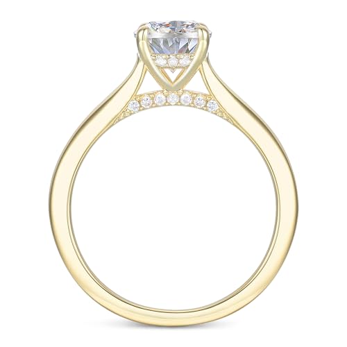 14K Gold Moissanite rings, 2CT D Color Oval Cut Moissanite Engagement Ring, 14K Yellow Gold Hidden Halo Moissanite Rings for Women2