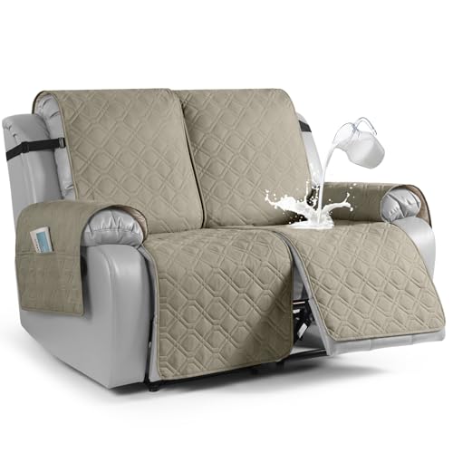 Image of VANSOFY Waterproof Recliner Loveseat Covers Washable, Khaki,2 Seater | 1-Piece, Non-Slip with Elastic Straps, Sofa Cover with Pocket for Dogs, Pets