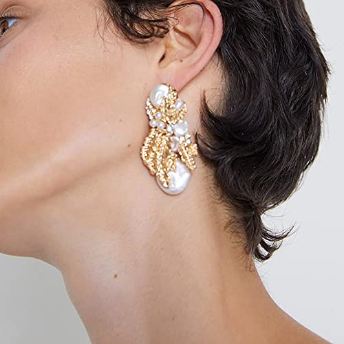 Wiwpar Pearl Drop Statement Earrings Gold Fashion Pearl Geometric Dangle Earrings Rhinestone Pearl Drop Stud Earrings for Women2