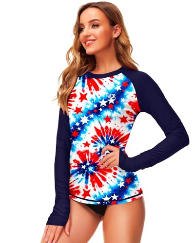 Image of Deerose Womens Gradient Rash Guard UPF 50+ Swim Shirts Surfing Top with Thumb Hole