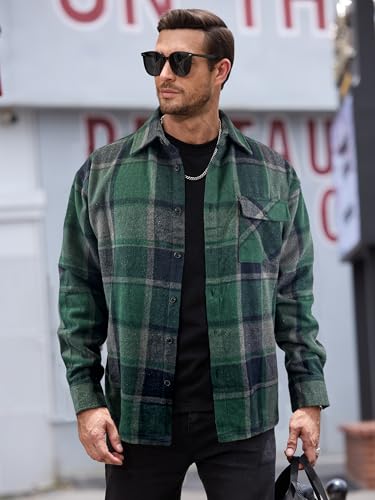 Image of JEMLDL Mens Flannel Plaid Shirts Jackets | Button Down, 1 Pocket, Collared Neck, 7 Button, Casual Shackets