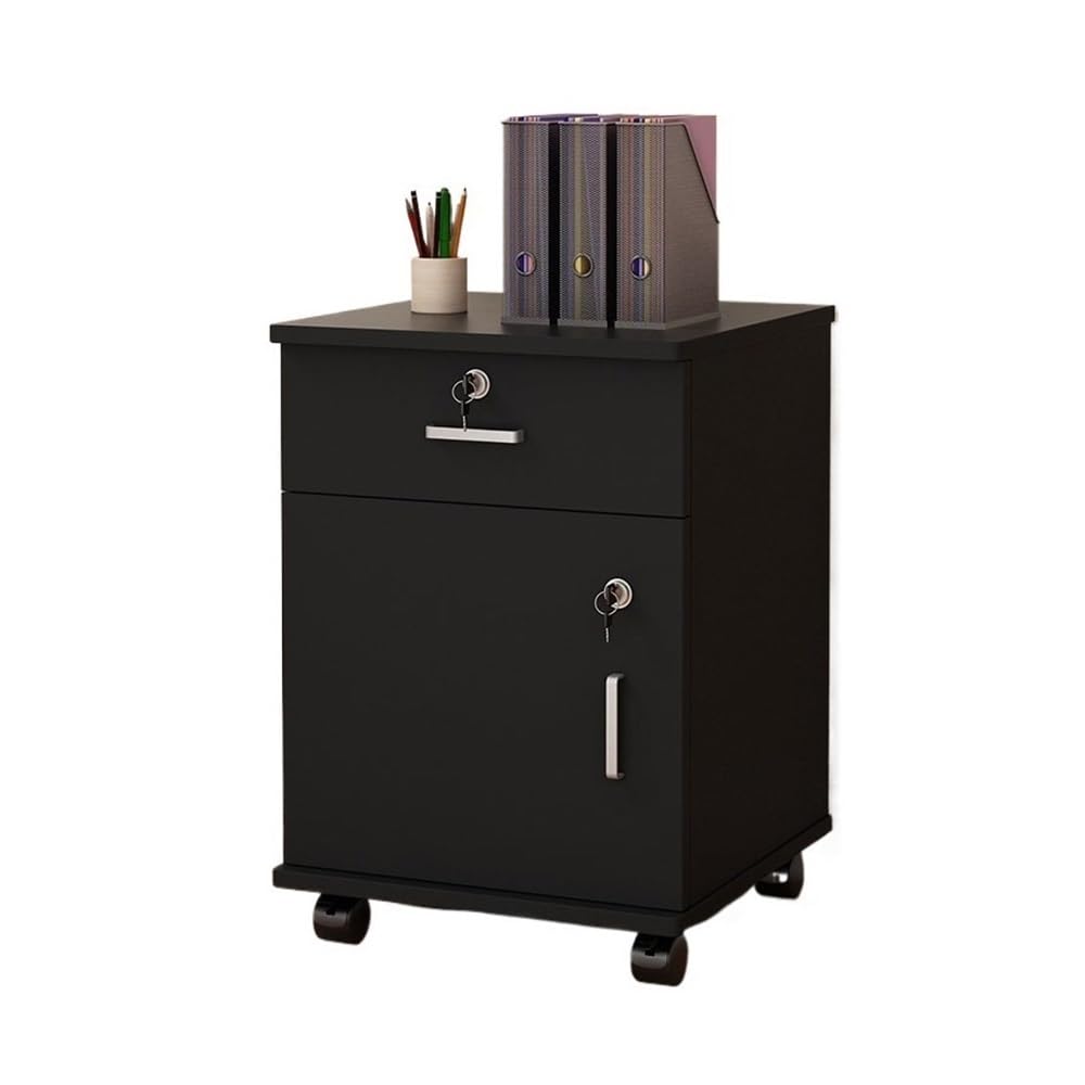 Aioneer File Cabinet Simple Locking Mobile Low Cabinet Office File Cabinet With Drawer File Organizer Filing Cabinet-Black