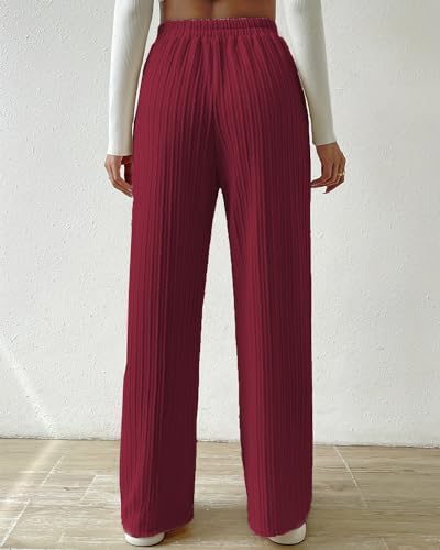 Knit Pants for Women, Ribbed Pants, Wide Leg Lounge Pants for Women, Elastic Waist Straight Leg Sweatpants3