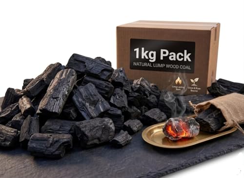 RAMS Eco-Friendly Natural Wood Charcoal Boggulu 1KG | Easy & Long Burning Coal & Air Purifier Koyla for BBQ, Grilling, Cooking, Pooja, Dhoop, Havan & Gardening | Activated Charcoal for Indoor Plants