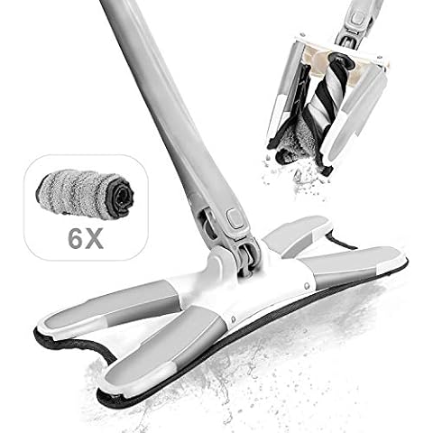 DECMAY X-type Floor Clean Mop with 360 Rotating Head, Microfiber Floor Mop Hand-free wash Flat Mop Manual Extrusion Household Cleaning Tools with 6pack Replacement Mop Cloths Cover