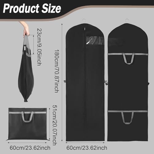 Long Dress Bags Covers Garment Storage bags with Zip Wedding Dust Cover Foldable Washable Clear Lightweight Garment Bags for Travel Weddings Suits and Dresses (black) - Image 3