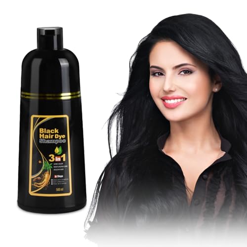 Champú para Teñir El Cabello, Black Hair Dye Shampoo 3 In 1, Instantáneo Champú para el Cabello Negro, 500mL Champús con Tinte para Cabellos Grises para Hombres y Mujeres (Negro)