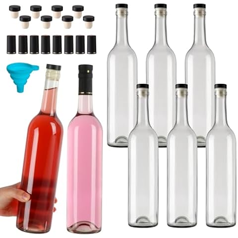 Alotpower Empty Wine Bottles for Wine Making 25fl.oz 8Pack with T-top Caps & Seal Shrink Capsules Caps, 750ml Glass Bottles with Caps for Sparkling Wine, Kefir, Kombucha (25fl.oz, Set of 8) Cover