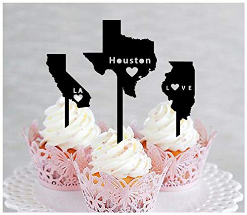 Decoration,Cupcake Topper,Anniversary,Wedding,Birthday,Party,California,Illinois, i Love Houston Silhouette : 10 pcs