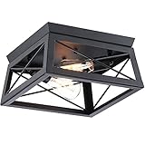 Pia Ricco Flush Mount Ceiling Light Fixture, Farmhouse Porch Black Ceiling Lights, Outdoor or Indoor