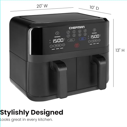 Chefman TurboFry Touch Dual Air Fryer, Maximize The Healthiest Meals With Double Basket Capacity, One-Touch Digital Controls And Shake Reminder For The Perfect Crispy And Low-Calorie Finish - image 8