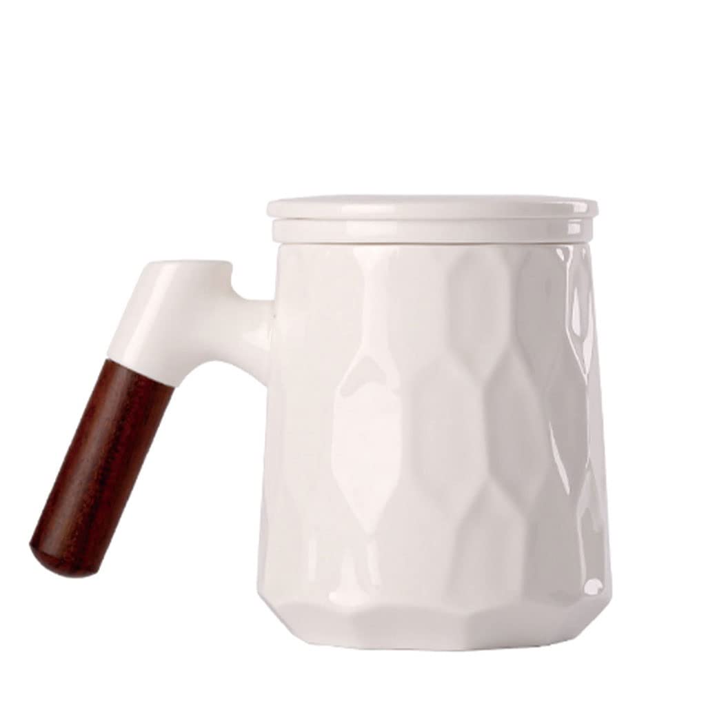 HSQMA Taza De Té De Mango De Madera Taza De Té De Cerámica Grande Estilo Chino con Infusor Y Tapa,Taza De Infusor De Porcelana Fina For El Regalo De La Vida Laboral, El Día De Las Madres