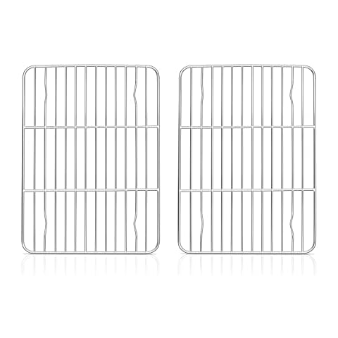 Cooling Rack Set of 2, Herogo Stainless Steel Wire Grill Rack for Baking Roasting Cooling, 22 x 16 x 1.5cm, Small Rectangle Oven Rack for Cake Cookie Bread, Oven Safe & Dishwasher Safe Cover