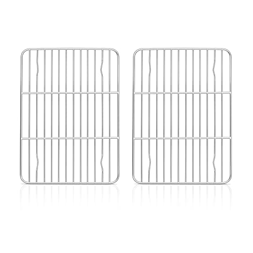 erogo - Rejilla de enfriamiento de acero inoxidable (2 unidades, rectangulares, rejillas de enfriamiento para freír, hornear, enfriar, 22 x 16 x 1,5 cm, pequeña rejilla de refrigeración para horno
