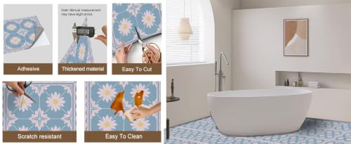 Image of Moroccan Tile Stickers | Waterproof Self Adhesive Peel & Stick Tile Decals for Kitchen Backsplash, Bathroom Wall, Floor, Furniture & Glass (4x4 Inch, Design 39)