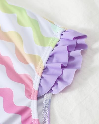 Image of Toddler Girl Swimsuit Baby Girl Bathing Suit Long Sleeve Floral Zipper One-Piece Rash Guard Swimsuit with Hat
