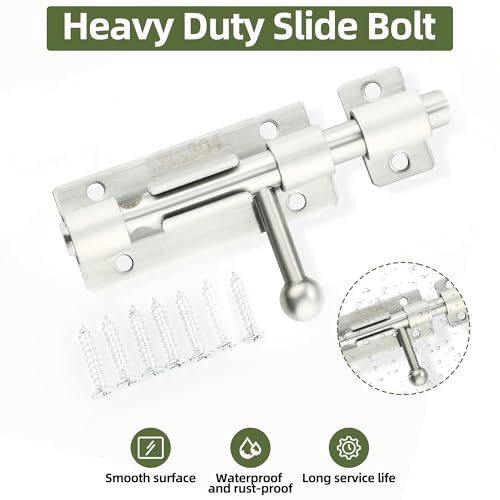 Image of Alise 4 Inch Slide Lock SUS304 Stainless Steel Gate Latch, Slide Bolt Latch,Thickened Heavy Door Latch Lock, Black Barrel Bolt Latch, Security Slide Latch Lock MCX7004-LS