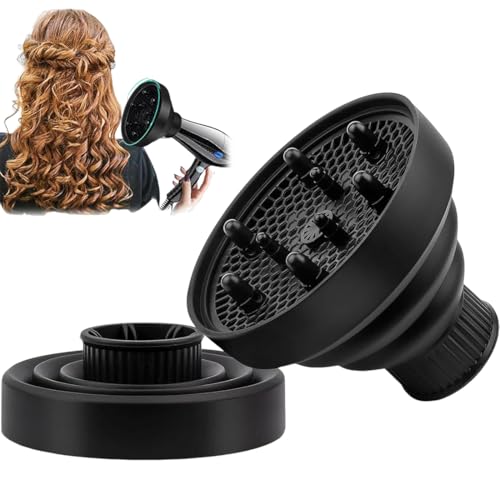Diffuseur cheveux bouclés universel,Diffuseur Universel avec Buse, Diffuseurs pour Sèche-Cheveux pour Coiffure Cheveux Bouclés ou Ondulés,noir
