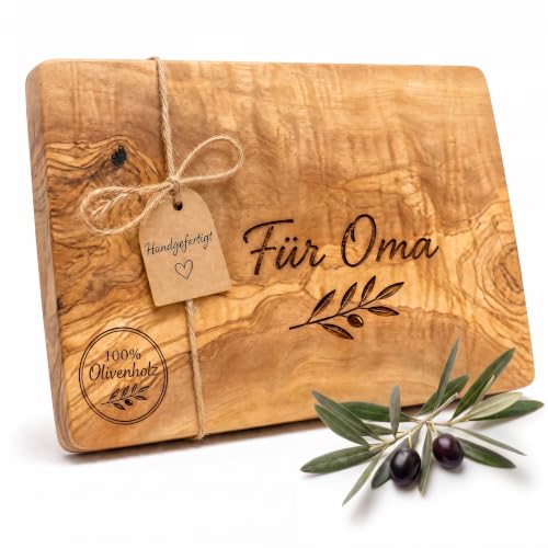 Schneidebrett personalisiert Olivenholz - Rechteckiges Holzbrett mit Gravur (30 x 15 cm)