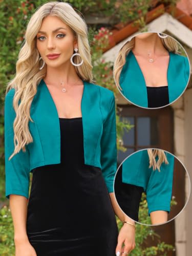 Image of Allegra K Satin Cardigan for Women's 3 /4 Sleeve Open Front Cropped Office Work Bolero Shrug