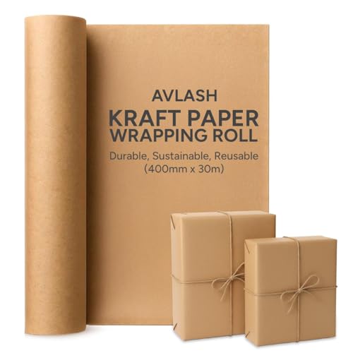 AVLASH Brown ECO Kraft Wrapping Paper 400mm x 30m Recyclable Brown Paper