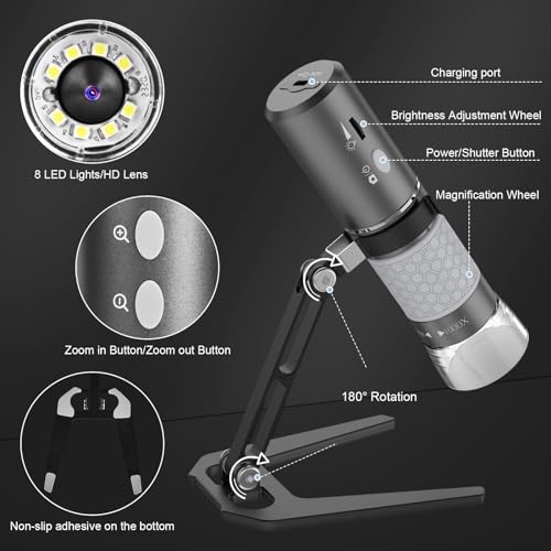 Image of 4K WiFi Microscope Upgraded Stand for iPhone /Android PC, 50-1000X USB Digital Microscope Wireless HD Endoscope Camera for All Cellphones iPad Android Tablet Windows Mac Chrome Linux Computer