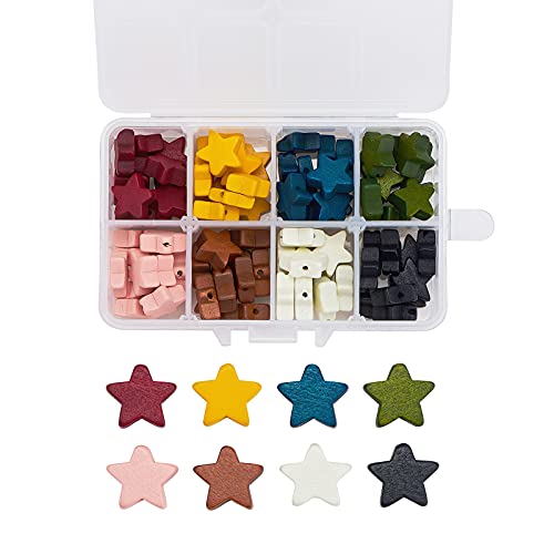 Airssory 80 Pcs 8-Colors Painted Natural Wood Star Shaped Spacer Beads for Beadwork Earring Choker Anklet Bracelet Necklace Jewelry Making Art Projects - 14x15.5mm